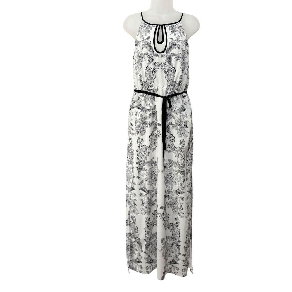 Chicos Maxi Dress Paisley Keyhole Black White Lined Sleeveless Summer Sz 0 Small